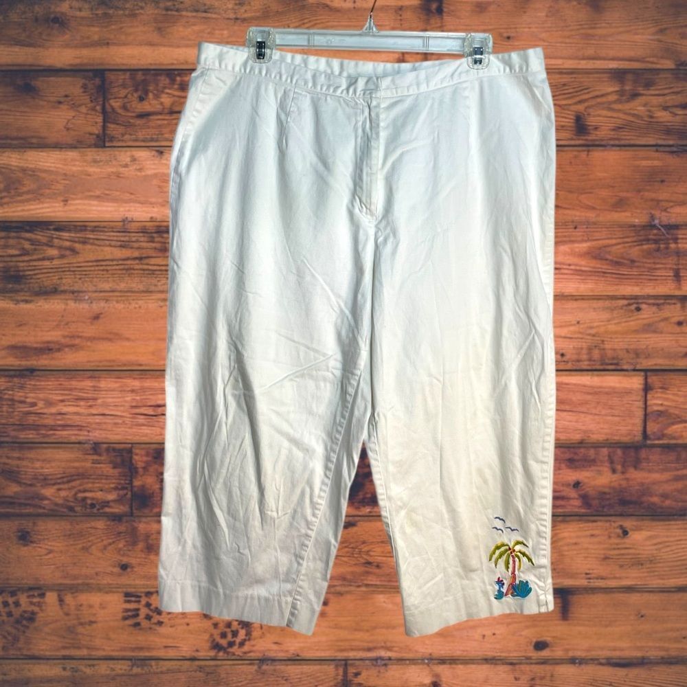 5 for $25🔥Leslie Fay Cropped‎ White Embroidered Hem Pants 24W